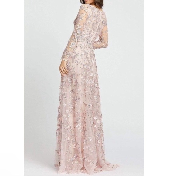 Mac Duggal Long Sleeve Lace Dress in Blush Pink - Picture 2 of 16